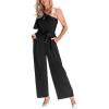 CUPSHE Women’s One Shoulder Jumpsuits Dressy One Piece Short Sleeve Belted Wide Leg Long Pants Jumpsuit(Black)