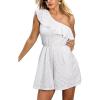 CUPSHE Women’s One Shoulder Romper Eyelet Ruffle Shorts Elastic Waist Summer Beach Vacation Outfit(White)