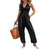 CUPSHE Women’s Plunge Halter Sleeveless Pleated Long Romper Knit Jogger Maxi Jumpsuit with Pockets(A-black)