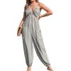 CUPSHE Women’s Plunge Halter Sleeveless Pleated Long Romper Knit Jogger Maxi Jumpsuit with Pockets(Black Striped)