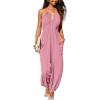 CUPSHE Women’s Plunge Halter Sleeveless Pleated Long Romper Knit Jogger Maxi Jumpsuit with Pockets(Pink)