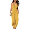 CUPSHE Women’s Plunge Halter Sleeveless Pleated Long Romper Knit Jogger Maxi Jumpsuit with Pockets(Yellow)