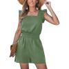 CUPSHE Women’s Romper Square Neck Sleeveless Ruffle Smocked Jumpsuit Outfit Coverup Casual Dressy(Green)