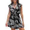 CUPSHE Women’s Romper Tropical Flutter Sleeve Boho Overall V Neck Wide Leg Outfit Casual Beach(Black/White Leaves)