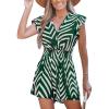 CUPSHE Women’s Romper Tropical Flutter Sleeve Boho Overall V Neck Wide Leg Outfit Casual Beach(Green Stripe)