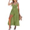 CUPSHE Women’s Ruching Smocking Jumpsuit Summer Slip V Neck Backless Maxi High Low(Green)