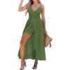 CUPSHE Women’s Ruching Smocking Jumpsuit Summer Slip V Neck Backless Maxi High Low(Olive Green)