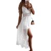 CUPSHE Women’s Ruching Smocking Jumpsuit Summer Slip V Neck Backless Maxi High Low(White)