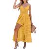 CUPSHE Women’s Ruching Smocking Jumpsuit Summer Slip V Neck Backless Maxi High Low(Yellow)