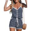 CUPSHE Women’s Striped Romper Workout Loose Fit Short Overall Beach Outfits Travel Vacation Outfit with Pockets Dark Blue M
