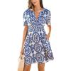 CUPSHE Womens Summer Dresses 2025 V Neck Short Sleeve Flowy A-line Beach Vacation Dress with Pockets(Blue)