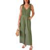 CUPSHE Women’s Summer Jumpsuit 100% Cotton Beach Vacation V Neck Tie Strap Sleeveless Wide Leg Jumpsuit with Pockets(Green)