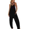 CUPSHE Women’s Summer Jumpsuit Sleeveless Casual Loose Fit Knit Scoop Neck Wide Leg Pockets Long Romper One Piece Vacation(Black)