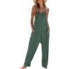 CUPSHE Women’s Summer Jumpsuit Sleeveless Casual Loose Fit Knit Scoop Neck Wide Leg Pockets Long Romper One Piece Vacation(Olive Green)