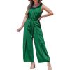 CUPSHE Womens Summer Jumpsuits Dressy One Piece Outfits Sleeveless Belted Overalls Rompers Wide Leg Pants Vacation Clothes(Green)