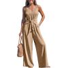 CUPSHE Women’s Summer Jumpsuits Sleeveless Tie Knot Wide Leg Long Pants Romper with Pockets(Beige)