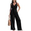 CUPSHE Women’s Summer Jumpsuits Sleeveless Tie Knot Wide Leg Long Pants Romper with Pockets(Black)