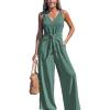 CUPSHE Women’s Summer Jumpsuits Sleeveless Tie Knot Wide Leg Long Pants Romper with Pockets(Green)