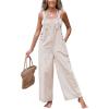 CUPSHE Women’s Summer Jumpsuits Striped Wide Leg Overall Casual Straps Button Loose Maxi Rompers with Pockets(Brown Striped)