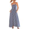 CUPSHE Womens Summer Maxi Dress Casual Sleeveless Square Neck Striped Beach Long Dress with Pockets(Blue Striped)