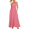 CUPSHE Womens Summer Maxi Dress Casual Sleeveless Square Neck Striped Beach Long Dress with Pockets(Red)