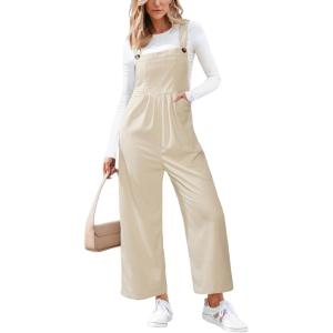CUPSHE Womens Jumpsuit Corduroy Overalls Square Neck Sleeveless Wide Leg Jumpsuits Pockets Casual Outfit Loose Fall Romper(Apricot)