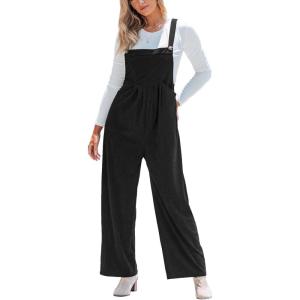 CUPSHE Womens Jumpsuit Corduroy Overalls Square Neck Sleeveless Wide Leg Jumpsuits Pockets Casual Outfit Loose Fall Romper(Black 2)