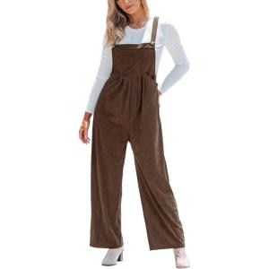 CUPSHE Womens Jumpsuit Corduroy Overalls Square Neck Sleeveless Wide Leg Jumpsuits Pockets Casual Outfit Loose Fall Romper(Brown 2)