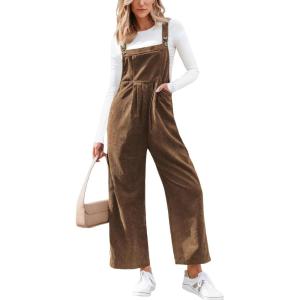 CUPSHE Womens Jumpsuit Corduroy Overalls Square Neck Sleeveless Wide Leg Jumpsuits Pockets Casual Outfit Loose Fall Romper(Brown)