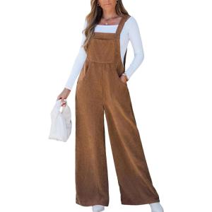 CUPSHE Womens Jumpsuit Corduroy Overalls Square Neck Sleeveless Wide Leg Jumpsuits Pockets Casual Outfit Loose Fall Romper(Camel Brown)