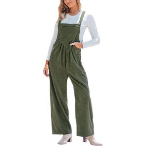 CUPSHE Womens Jumpsuit Corduroy Overalls Square Neck Sleeveless Wide Leg Jumpsuits Pockets Casual Outfit Loose Fall Romper(Green2)