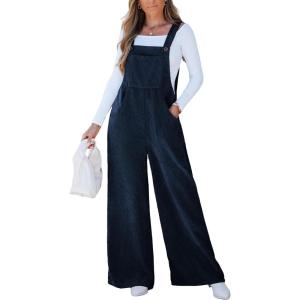 CUPSHE Womens Jumpsuit Corduroy Overalls Square Neck Sleeveless Wide Leg Jumpsuits Pockets Casual Outfit Loose Fall Romper(Navy)