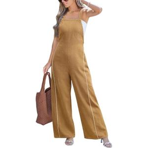 CUPSHE Womens Maxi Denim Jumpsuit Square Neck Sleeveless Casual Backless Loose Overall Jeans Wide Leg Long One Piece Jumpsuit(Brown)