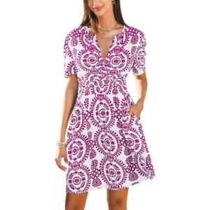 CUPSHE Womens Summer Dresses 2025 V Neck Short Sleeve Flowy A-line Beach Vacation Dress with Pockets(Pink)