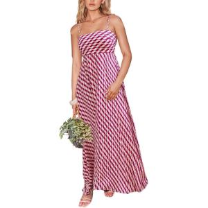 CUPSHE Womens Summer Maxi Dress Casual Sleeveless Square Neck Striped Beach Long Dress with Pockets(Lavender Wavy Striped)