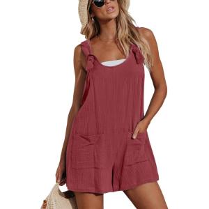 CUPSHE Women’s Summer Sleeveless Overall Adjustable Loose Jumpsuit Beach Romper Travel Vacation Outfits with Pockets(Brick Red)