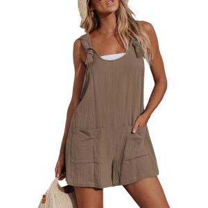 CUPSHE Women’s Summer Sleeveless Overall Adjustable Loose Jumpsuit Beach Romper Travel Vacation Outfits with Pockets(Light Brown)
