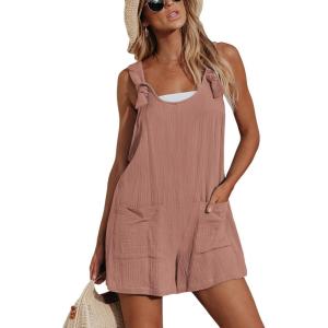 CUPSHE Women’s Summer Sleeveless Overall Adjustable Loose Jumpsuit Beach Romper Travel Vacation Outfits with Pockets(Pink)