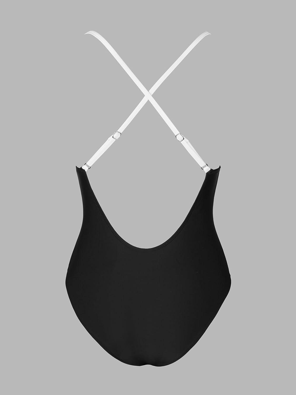 imageCUPSHE Women Swimsuit One Piece Bathing Suit Deep V Neck Crisscross Back Adjustable StrapBlackWhite