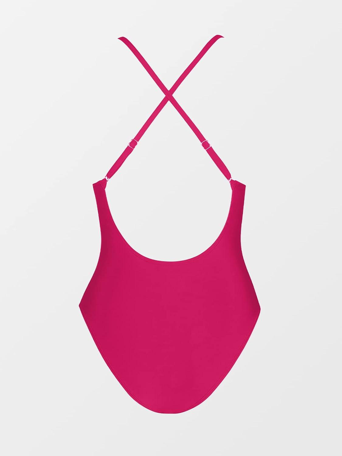 imageCUPSHE Women Swimsuit One Piece Bathing Suit Deep V Neck Crisscross Back Adjustable StrapRose Red