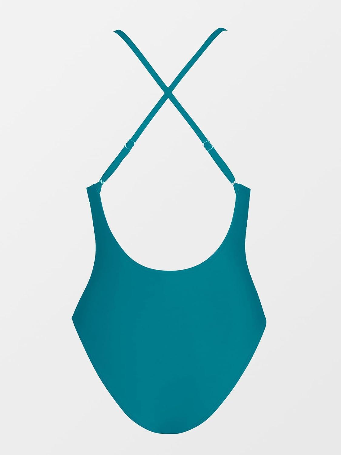imageCUPSHE Women Swimsuit One Piece Bathing Suit Deep V Neck Crisscross Back Adjustable StrapTeal