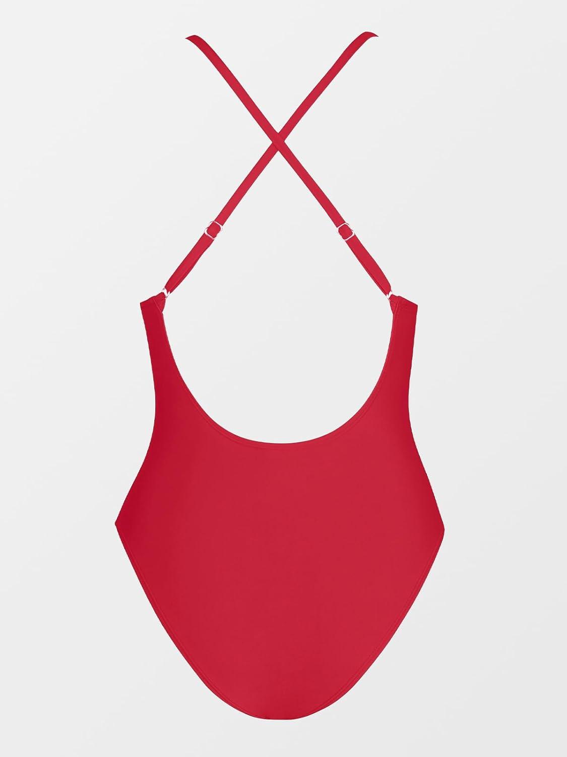 imageCUPSHE Women Swimsuit One Piece Bathing Suit Deep V Neck Crisscross Back Adjustable StrapTomato Red