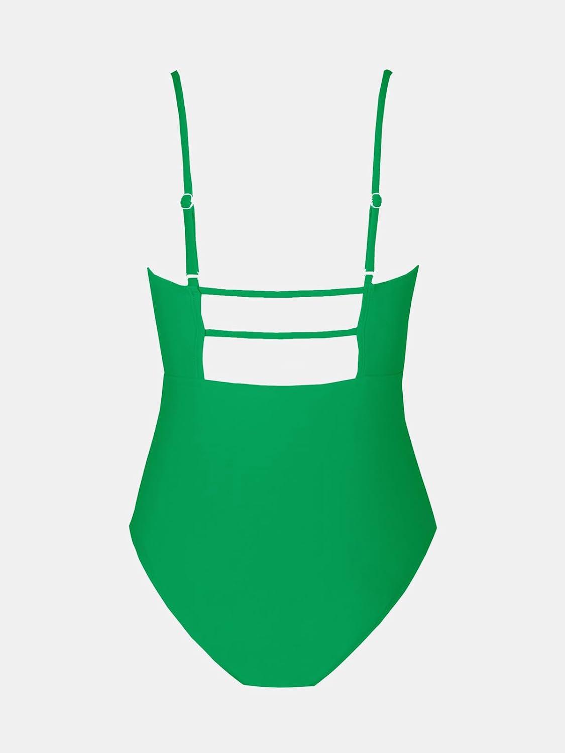 imageCUPSHE Women Swimsuit One Piece Bathing Suit Square Neck Cutout Back Tummy Control with Adjustable Spaghetti StrapsForest Green