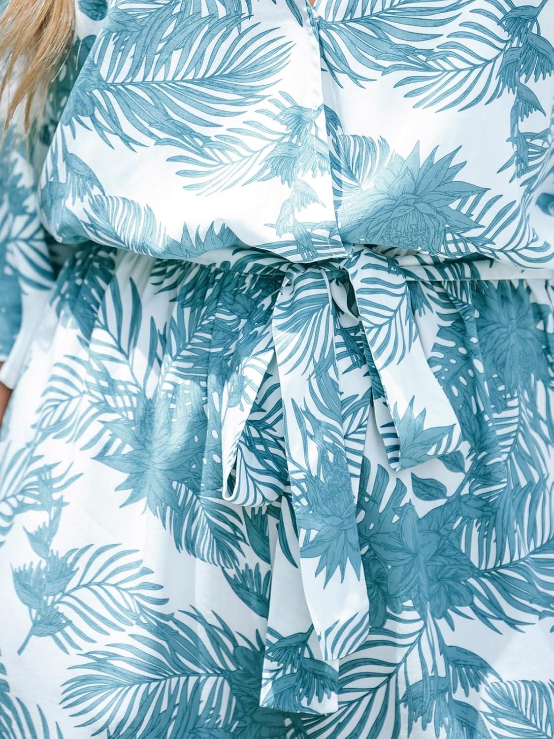 imageCUPSHE Womens Summer Romper Lace Up Printed Half Sleeves Casual Wide leg Vacation Outfit Mini One Piece JumpsuitBlue Floral
