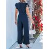 CUPSHE Summer Jumpsuits for Women Dressy Lace V Neck Ruffle Cap Sleeve Waist Tie One Piece Jumpsuit with Belt(Navy Blue)