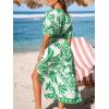 CUPSHE Women Boho Maxi Summer Dress Plunging V Half Dolman Sleeve Empired Waist Side Slit Sundress Holiday Beach Dresses(Green White)