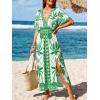 CUPSHE Women Boho Maxi Summer Dress Plunging V Half Dolman Sleeve Empired Waist Side Slit Sundress Holiday Beach Dresses(Green White)