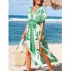 CUPSHE Women Boho Maxi Summer Dress Plunging V Half Dolman Sleeve Empired Waist Side Slit Sundress Holiday Beach Dresses(Green White)