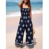 CUPSHE Women Paisley Summer Jumpsuits Beach Vacation Square Neck Sleeveless Smocked High Waist Wide Leg Jumpsuit(Navy Blue)