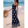 CUPSHE Women Paisley Summer Jumpsuits Beach Vacation Square Neck Sleeveless Smocked High Waist Wide Leg Jumpsuit(Navy Blue)